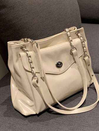 Small Shoulder Tote Bag Fashionable Turn-lock Chain PU