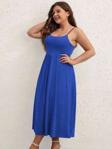 SHEIN BASICS Plus Solid Cami Dress - Royal Blue - View 3