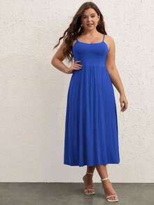 SHEIN BASICS Plus Solid Cami Dress - Royal Blue - View 4