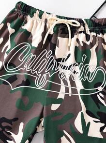 SHEIN Boys Camo & Letter Graphic Drawstring Waist Shorts - Multicolor - View 5