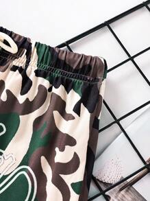SHEIN Boys Camo & Letter Graphic Drawstring Waist Shorts - Multicolor - View 6