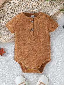 SHEIN Baby Boy 3-Piece Solid Color Half-Buttoned Short Sleeve Bodysuit Set - Multicolor - View 4