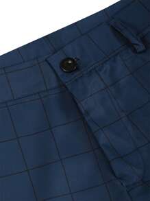 男士格紋印花斜口袋西裝褲 - 藏蓝色 - 查看 4