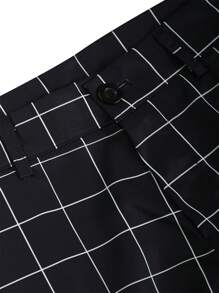 Hombres Pantalones de traje con estampado de cuadros con bolsillo oblicuo - Negro - Ver 4