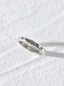 Letter Detail Ring - Antique Silver - View 2