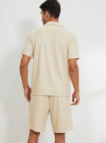 NITAGUT Men Solid Lapel Neck Shirt & Shorts - Apricot - View 2