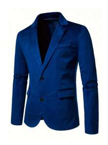 Áo cộc tay Nam Nút phía trước màu trơn Công việc - Màu xanh lam - Xem 1