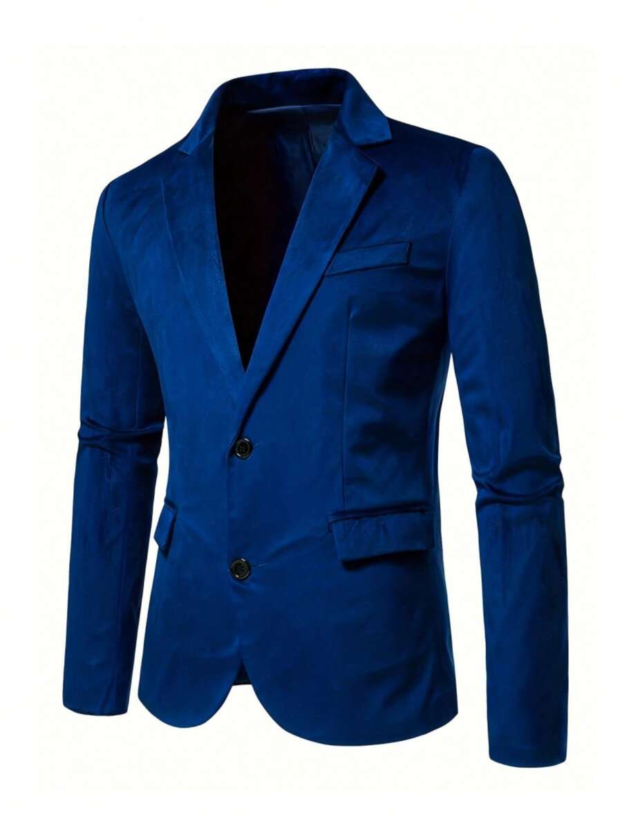 Áo cộc tay Nam Nút phía trước màu trơn Công việc - Màu xanh lam - Xem 1