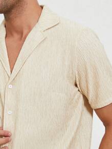NITAGUT Men Solid Lapel Neck Shirt & Shorts - Apricot - View 7