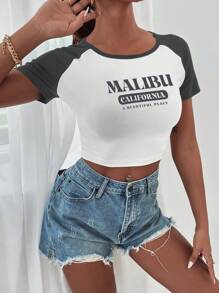 SHEIN Unity Letter Graphic Raglan Sleeve Crop Tee Graphic Tees Women Tops - Multicolor - View 5