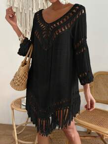 Women Handcrocheted Loose Casual Day Cover Up, Simple Fashion Vacation & Daily Wear For Summer