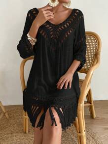 Women Handcrocheted Loose Casual Day Cover Up, Simple Fashion Vacation & Daily Wear For Summer