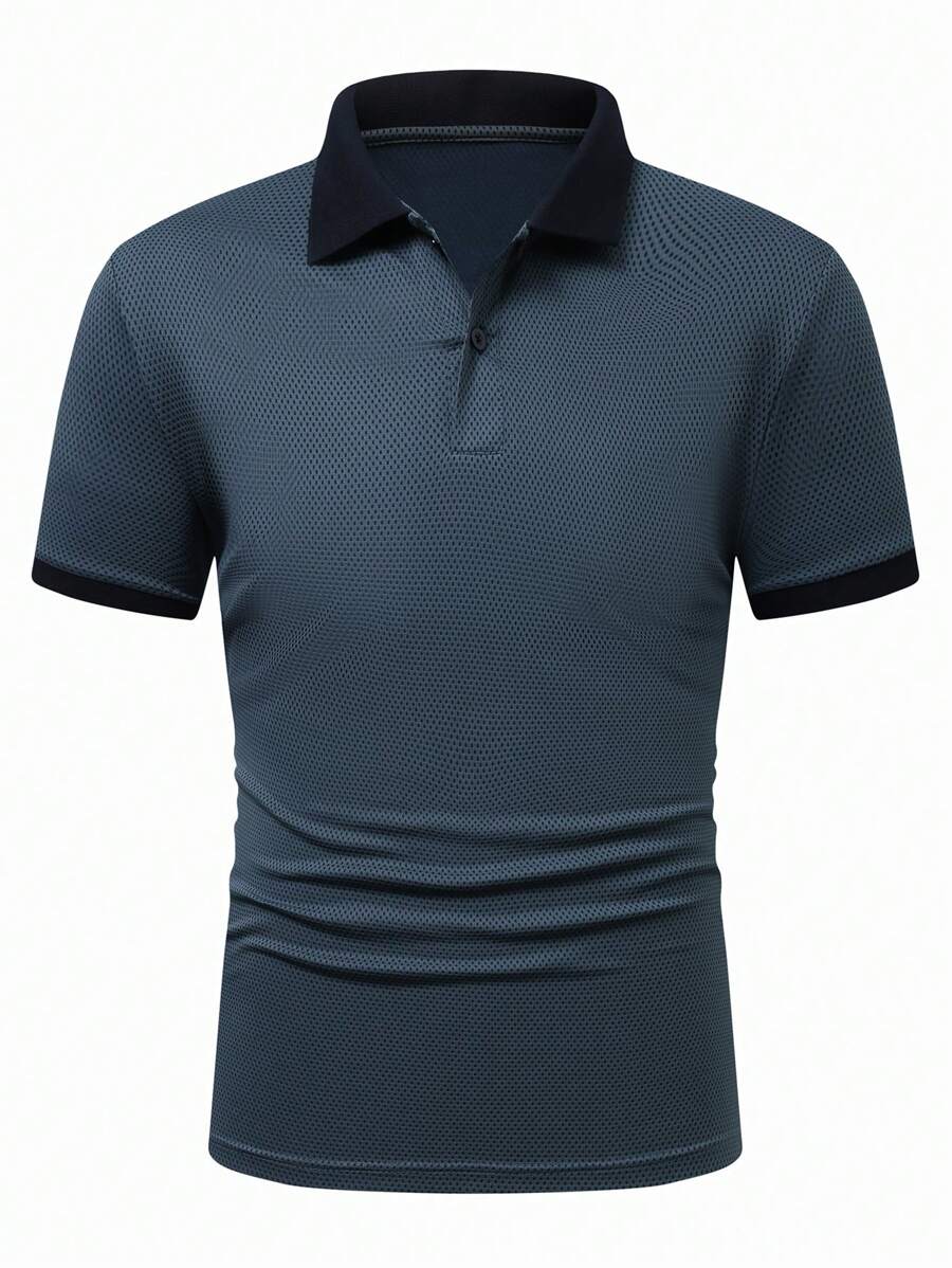Men Contrast Trim Polo Shirt - Navy Blue - View 1
