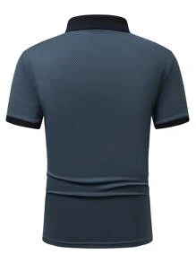 Men Contrast Trim Polo Shirt - Navy Blue - View 2