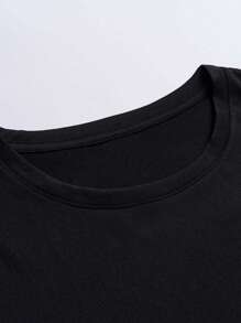 男士花和標語圖案T恤 - 黑色 - 查看 3