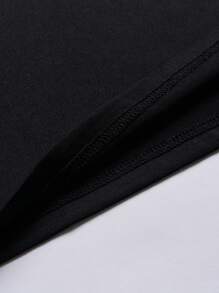 男士花和標語圖案T恤 - 黑色 - 查看 4