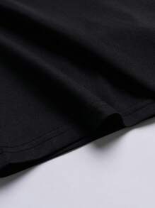 男士花和標語圖案T恤 - 黑色 - 查看 5