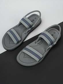 Men's Striped Pattern Flip Flops - Grey - View 1