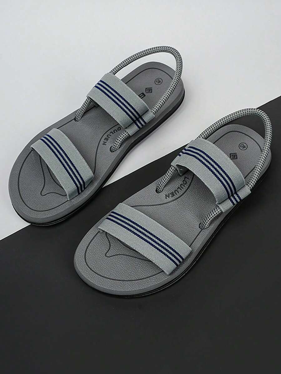 Men's Striped Pattern Flip Flops - Grey - View 1