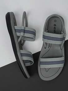 Men's Striped Pattern Flip Flops - Grey - View 2
