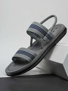 Men's Striped Pattern Flip Flops - Grey - View 6
