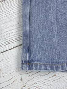 青少女單色百褶細節牛仔裙短褲 - 中等水洗藍 - 查看 3