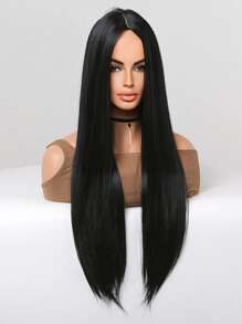 Tóc giả tổng hợp dài thẳng - màu đen - Xem 3