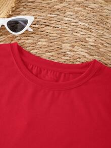 SHEIN LUNE Butterfly & Feather Print Tee - Red - View 4