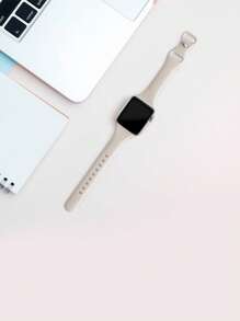 1pc Banda de reloj de manzana de silicona deportiva de ocio de color beige para mujeres, compatible con la banda de reloj de manzana de 45/38/40/41/42/44/45/49mm del SE/9/8/7/6/5/4/3/2/1, correa de banda de reloj de manzana. - Beis - Ver 3