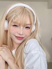 Tóc giả tổng hợp dài thẳng có tóc mái - Vàng - Xem 3