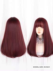 1pc Heat-resistant Synthetic Fiber Rose Red Long Straight Hair Extension, 26 Inches, Natural Looking, Suitable For Daily Wear - Rose Red - View 7