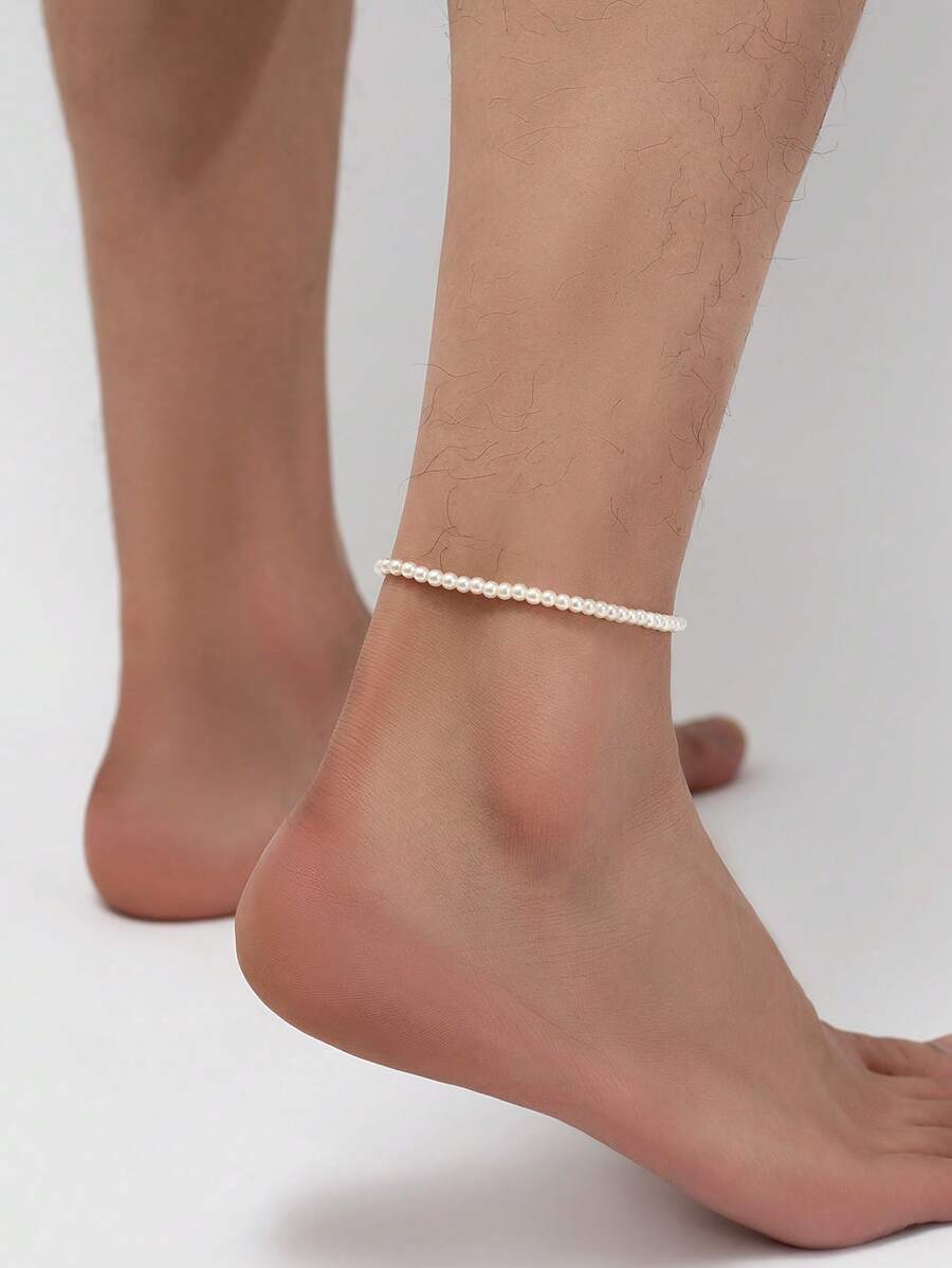 人造珍珠裝飾串珠腳鏈 - 白色 - 查看 1