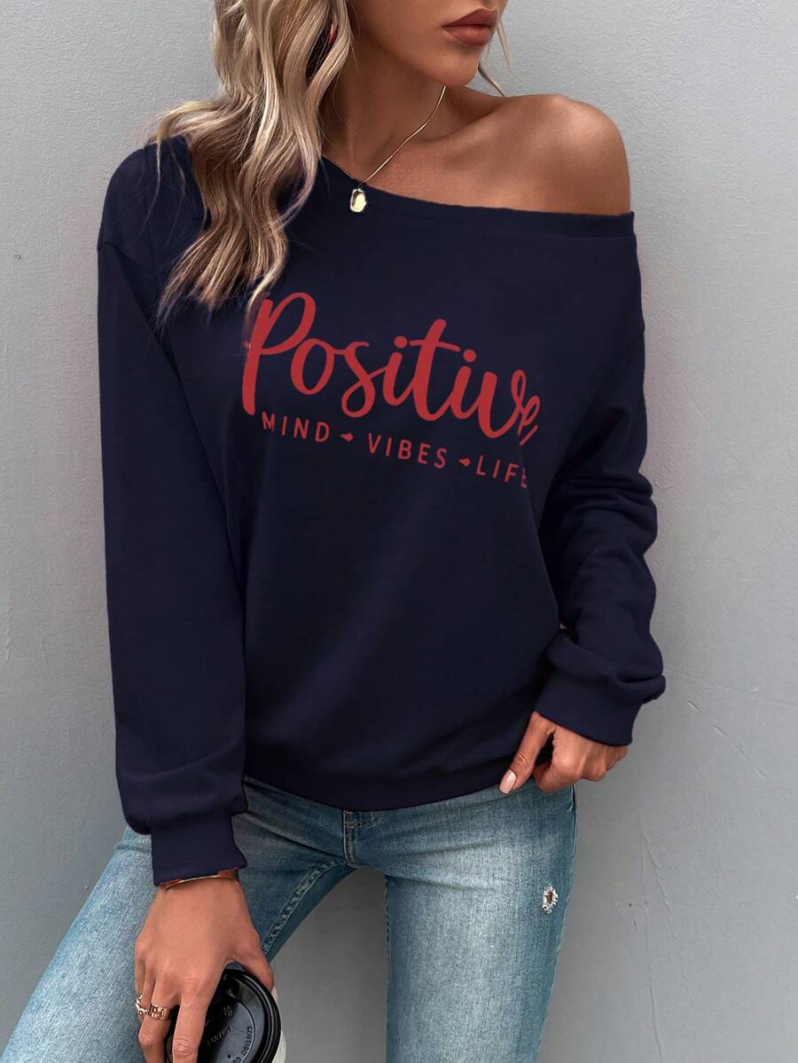 SHEIN LUNE Quần áo thể thao nữ Lá thư Giải trí - Màu xanh hải quân - Xem 1