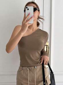 DAZY One Shoulder Tee - Khaki - View 5