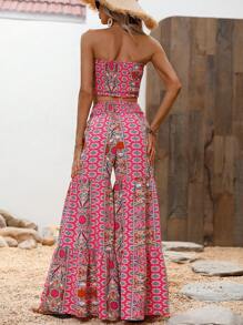 SHEIN VCAY Floral Print Tube Top & Wide Leg Pants - Multicolor - View 2