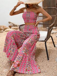SHEIN VCAY Floral Print Tube Top & Wide Leg Pants - Multicolor - View 6