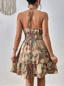 SHEIN LUNE 佩斯利印花荷葉邊掛脖連衣裙 - 彩色 - 查看 2