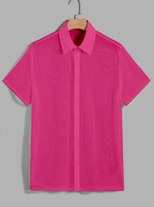 Manfinity RebelGame Men Solid Mesh Shirt - Hot Pink - View 1