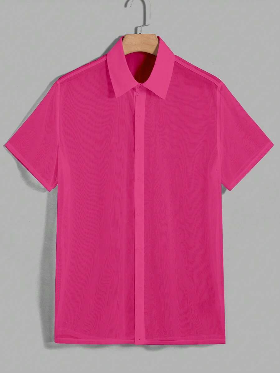Manfinity RebelGame Men Solid Mesh Shirt - Hot Pink - View 1