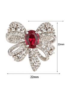 1入組精美方晶鋯石蝴蝶結裝飾銀戒指適合女士日常裝飾 - 玫瑰紅 - 查看 3