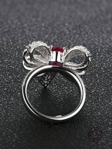 1入組精美方晶鋯石蝴蝶結裝飾銀戒指適合女士日常裝飾 - 玫瑰紅 - 查看 4