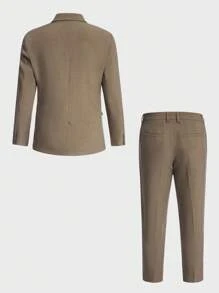 Manfinity NiteLyfe 男士素色雙排釦西裝外套和西裝褲套裝 - 卡其色 - 查看 2