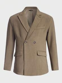 Manfinity NiteLyfe 男士素色雙排釦西裝外套和西裝褲套裝 - 卡其色 - 查看 5