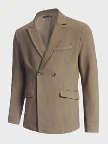 Manfinity NiteLyfe 男士素色雙排釦西裝外套和西裝褲套裝 - 卡其色 - 查看 8