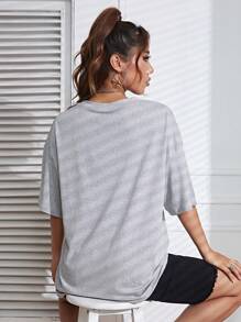 INAWLY 花卉印花落肩 T 恤 图案 T 恤 女式上衣 - 淺灰色 - 查看 3