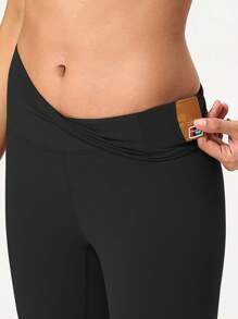 實色寬鬆腰帶運動緊身褲 - 黑色 - 查看 3