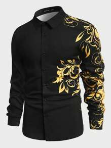 Manfinity VCAY Camisa de manga larga con estampado floral para hombre, otoño