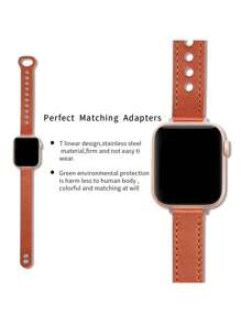 1 条男女通用纯色皮革表带，适用于 Apple Watch Series 7/6/5/4/3/2/1 38mm 40mm 41mm 42mm 44mm 45mm - 棕色 - 查看 7