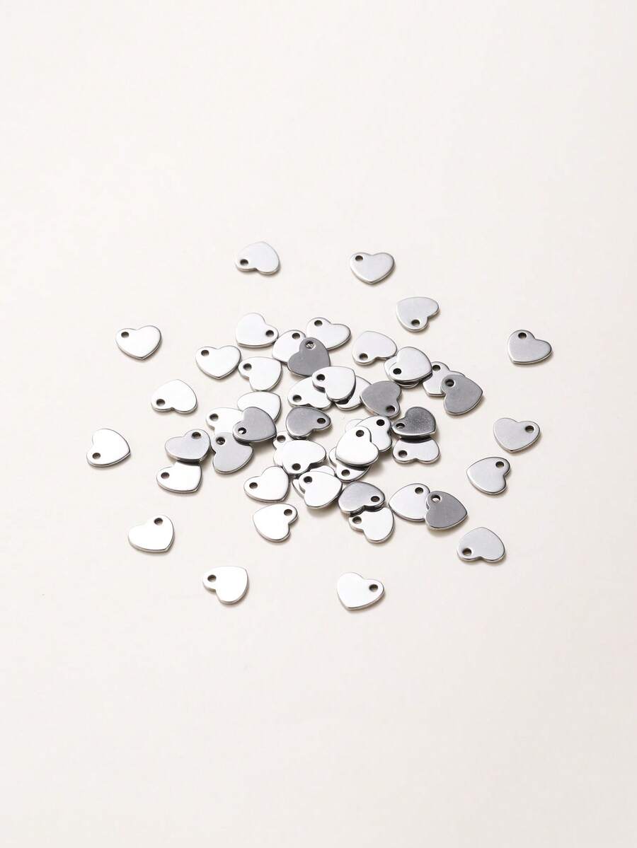 20入組/套時尚不銹鋼心DIY吊墜適合女士DIY首飾製作 - 銀色 - 查看 1