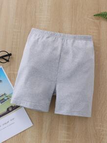 SHEIN Girls Solid Elastic Waist Cycling Shorts - Grey - View 1